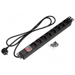 NETTRIXX 19" Rack Elosztó – 8x CEE 7/5 (Belga/Francia típus), Kapcsolóval, 3m kábel – Fekete (700012)