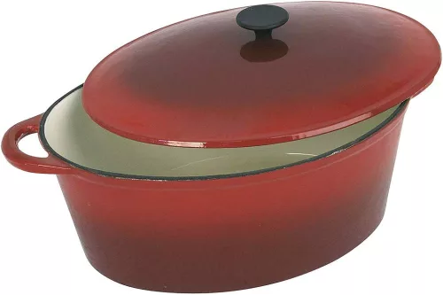 Crealys Grand Chef ovális öntöttvas cocotte, 6,5 liter, piros