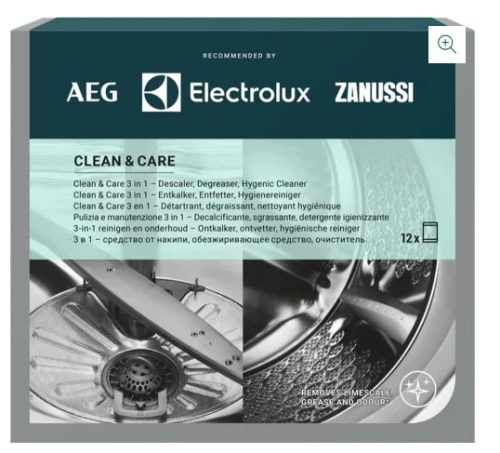 Clean & Care 3 az 1-ben Tisztítószer AEG / Electrolux Mosó- és Mosogatógéphez - 12 db - Vízkőoldó, Zsíroldó (M3GCP400)