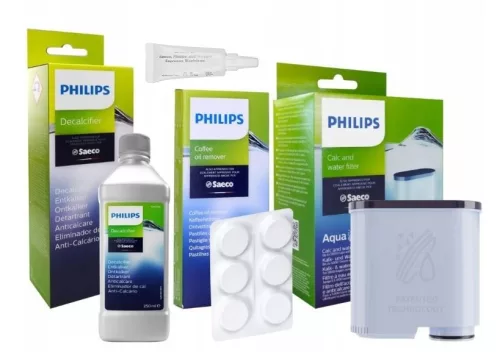 Philips Saeco kávégép karbantartó készlet (vízkőoldó, vízszűrő, tisztító tabletta, szilikonzsír)