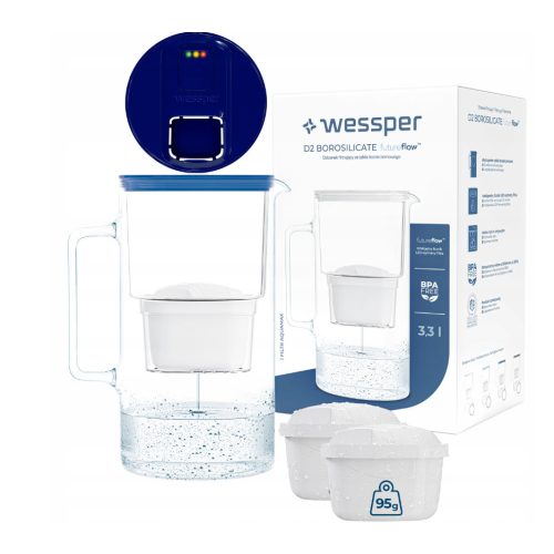 Wessper D2 FutureFlow Aquamax 3,3 l ÜVEGKANCSÓ + 1x vízszűrő patron (SÖTÉTKÉK)