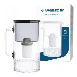   Wessper D2 Borosilicate Üveg Vízszűrő Kancsó - 3L - Fekete + AquaClassic Szűrőbetét