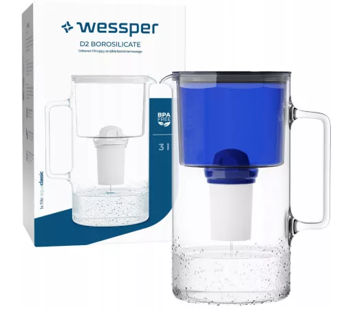 Wessper D2 Borosilicate Üveg Vízszűrő Kancsó - 3L - AquaClassic Szűrővel
