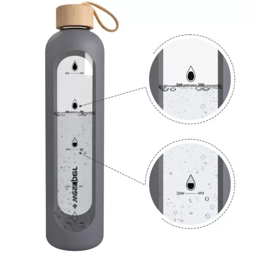 Wessper ActiveMax Crystalline Motivációs Üvegpalack Szilikon Tokkal - 1 liter - Szürke (WES051)