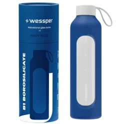 Wessper B1 Borosilicate Motivációs Üvegpalack - 1L - Sötétkék (WES301)