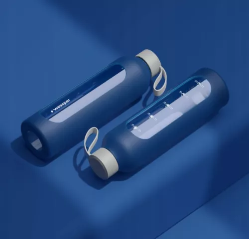 Wessper B1 Borosilicate Motivációs Üvegpalack - 1L - Sötétkék (WES301)