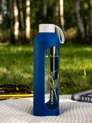 Wessper B1 Borosilicate Motivációs Üvegpalack - 1L - Sötétkék (WES301)