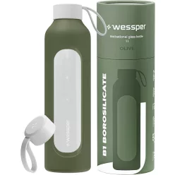   Wessper Activemax Crystalline Motivációs Üvegpalack - 1 literes - Olíva zöld
