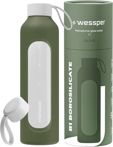 Wessper Activemax Crystalline Motivációs Üvegpalack - 1 literes - Olíva zöld