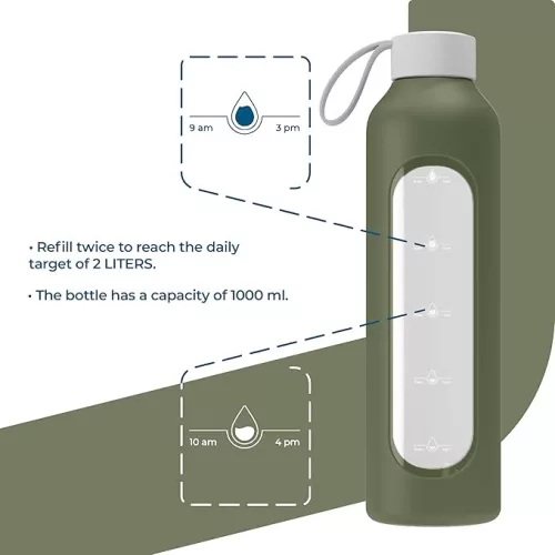 Wessper Activemax Crystalline Motivációs Üvegpalack - 1 literes - Olíva zöld