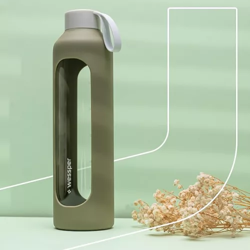 Wessper Activemax Crystalline Motivációs Üvegpalack - 1 literes - Olíva zöld