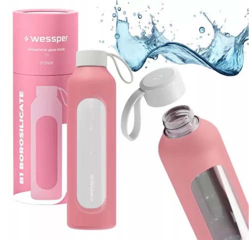 Wessper B1 BOROSILICATE Motivációs Üvegpalack - 1 literes - Rózsaszín