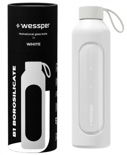 Wessper B1 Borosilicate Motivációs Üvegpalack - 1 l - Szilikon tokkal