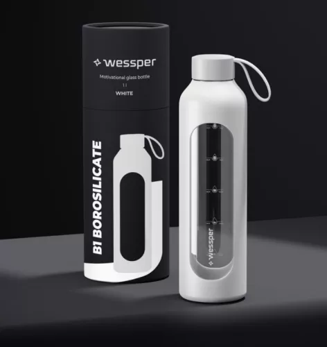Wessper B1 Borosilicate Motivációs Üvegpalack - 1 l - Szilikon tokkal