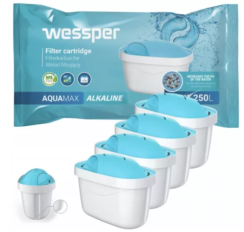 4 db Wessper AquaMax Alkaline Lúgos Vízszűrő Patron (Brita Maxtra+, Dafi Unimax kompatibilis)