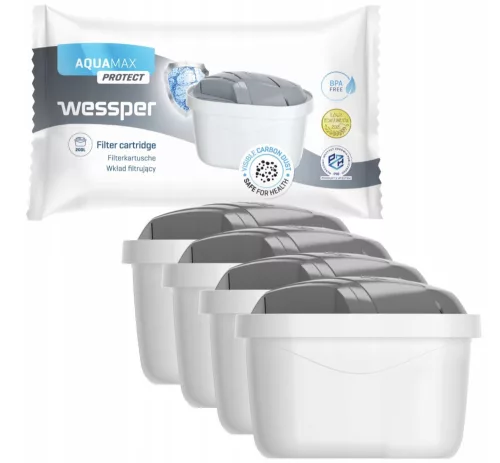 4 db Wessper AquaMax Protect vízszűrő patron (Brita Maxtra+, Aquaphor kompatibilis)